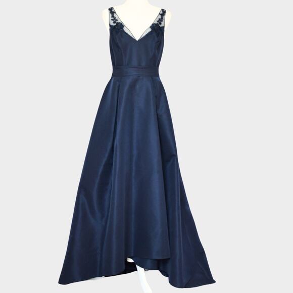 TRULY BY ZAC POSEN Women's Mikado Aline Navy Maxi Evening Gown Size 8 - Picture 1 of 8